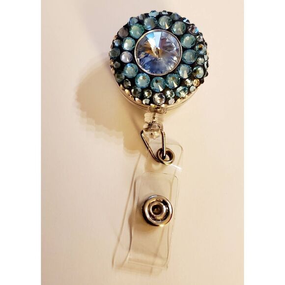 Handmade Retractable ID Holder w Swarovski Element. Work. Rare. Unique - Picture 1 of 5